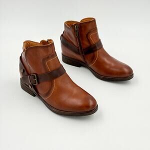 Pikolinos Lillie Women’s Cognac Leather Harness Side Zip Ankle Boots EU 38